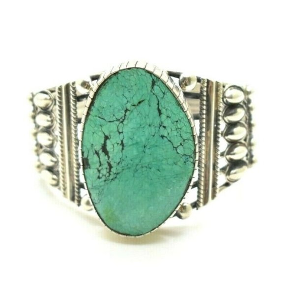Huge Turquoise Sterling Silver Cuff Bracelet,VINTAGE SOUTHWESTERN Turquoise 925 - Picture 2 of 6